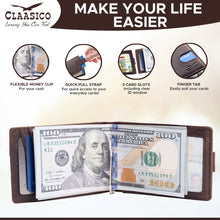 Load image into Gallery viewer, Claasico - Small bifold leather money clip wallet with pull strap: Black
