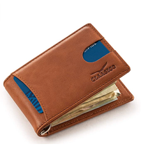 Load image into Gallery viewer, Claasico - Small bifold leather money clip wallet with pull strap: Black
