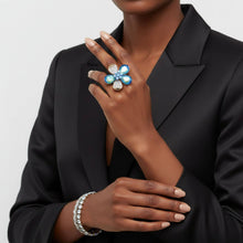Load image into Gallery viewer, PinktownUSA - Cocktail Ring Mixed Blue Teardrop Crystal Flower: Color: Blue and Green / Plating: Gold / Size: Stretch to Fit
