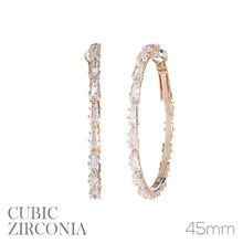 Load image into Gallery viewer, Western Fashion - 26374 - S Rhinestone CZ Baguette Cut Hoops ER, Cubic Zirconi: Gold / 45mm
