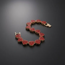 Load image into Gallery viewer, PinktownUSA - Chain Red Pave Heart Link Bracelet for Women: Color: Red / Plating: Gold / Size: 8.2 inches
