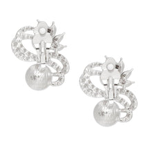 Load image into Gallery viewer, PinktownUSA - Clip On High End Silver Ribbon Red Pearl Earrings: Color: Red / Plating: Rhodium / Size: 1.5 x 1.25 inches
