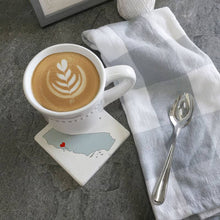 Load image into Gallery viewer, Tipsy Coasters &amp; Gifts - Custom Love Your Town State Silhouette Heart Coaster: Ceramic
