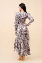 Load image into Gallery viewer, Tea &amp; Cup - Animal print wrap midi dress: Gray / S
