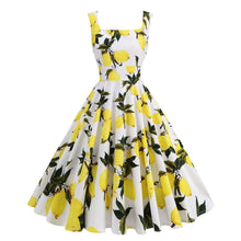 Load image into Gallery viewer, SALINA TRADING INC - Retro High-Waisted Floral Print Sleeveless Dress: Yellow Lemon (Women) / L
