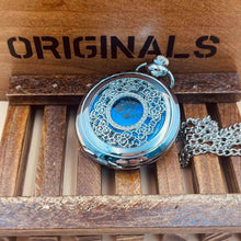 Load image into Gallery viewer, WoodWristCo - Starry Blue Silver Hollow Case Quartz Pocket Watches
