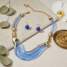 Load image into Gallery viewer, PinktownUSA - Bib Transparent Blue Melted Design Necklace: Color: Blue / Plating: Gold / Size: 16 + 3 inches
