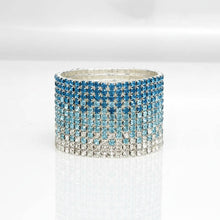Load image into Gallery viewer, PinktownUSA - Bangle Blue Ombre Rhinestone 12 Row Bracelet: Color: Blue / Plating: Rhodium / Size: Stretch to Fit
