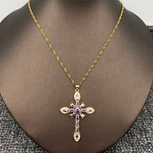 Load image into Gallery viewer, Mio Queena - Sparkling Zircon Cross Charm Gold Plated Necklace: Pink
