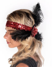 Load image into Gallery viewer, Western Fashion - Flapper Headband with Rose and Feather: Red
