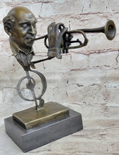 Load image into Gallery viewer, Bronzhaus - Abstract Bronze Metal Bust Sculpture Statue of Trumpet Player on Marble Base Signed Art
