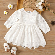 Load image into Gallery viewer, PatPat - Baby Girl Solid White Hollow Out Long-sleeve Dress: 3-6 Months / White
