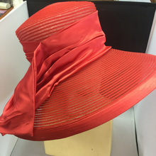 Load image into Gallery viewer, Red Satin Wrap Church Hat

