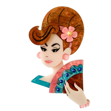 Load image into Gallery viewer, Lipstick &amp; Chrome - Dapper Darling Brooch - Vintage Fashion Themed
