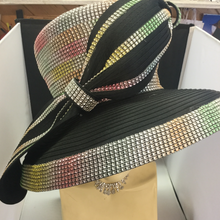 Load image into Gallery viewer, Satin Ribbon Multi Colored Rhinestone Church Hat

