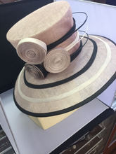 Load image into Gallery viewer, Two Tone Sinamy Wide Brim Church Lady Hat With White Accent
