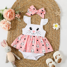 Load image into Gallery viewer, PatPat - Easter 2pcs Baby Girl Rabbit Faux-two Romper &amp; Headband Set: White / 0-3 Months
