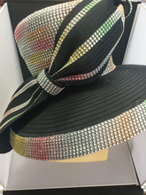 Load image into Gallery viewer, Satin Ribbon Multi Colored Rhinestone Church Hat
