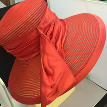 Load image into Gallery viewer, Red Satin Wrap Church Hat
