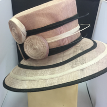 Load image into Gallery viewer, Two Tone Sinamy Wide Brim Church Lady Hat With White Accent
