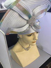 Load image into Gallery viewer, Grey Ribbon Multi Stone Church Hat

